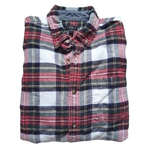 J.Crew Women’s Small Red White Plaid Button Down Shirt Wool Blend Leather Elbow